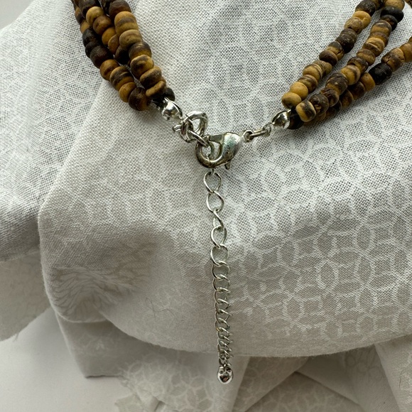 498-PTT Avon Brown Bead Necklace with Tiger Eye Color Setting Slide PreLoved - Picture 5 of 9